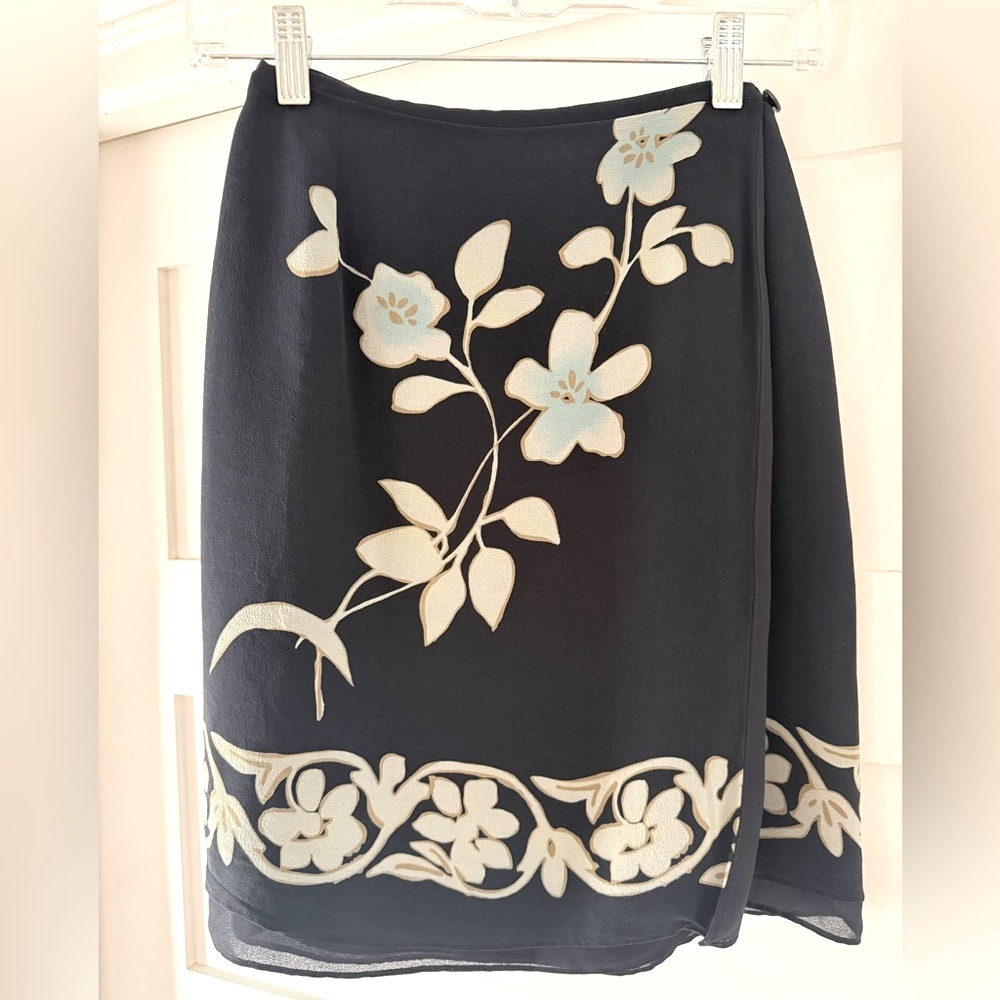 Vintage Ann Taylor Navy Floral Silk Wrap Skirt